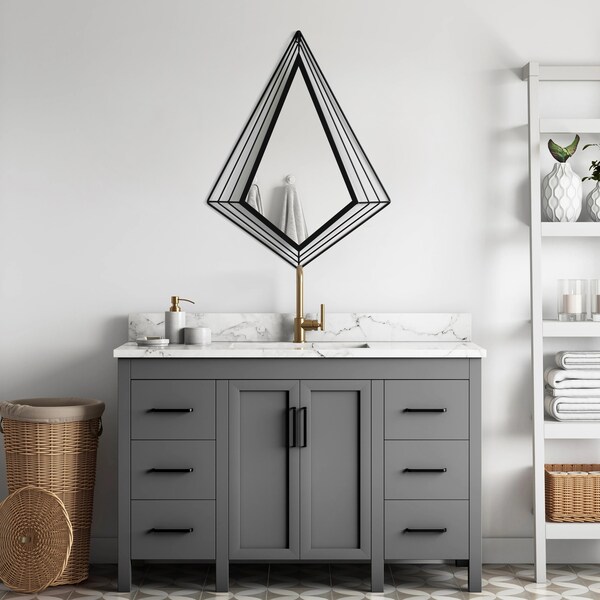 Uniquewise Decorative Tiered Diamond Shaped Black Metal Frame Wall Mounted Modern Mirror QI004579 - main